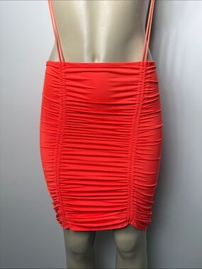 Forever 21 Neon Orange Ruched Mini Skirt